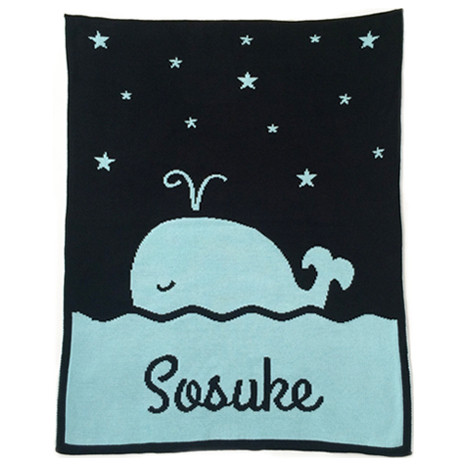 名入れブランケット・ クジラ /レギュラーサイズ・出産祝い　ニット　ギフト