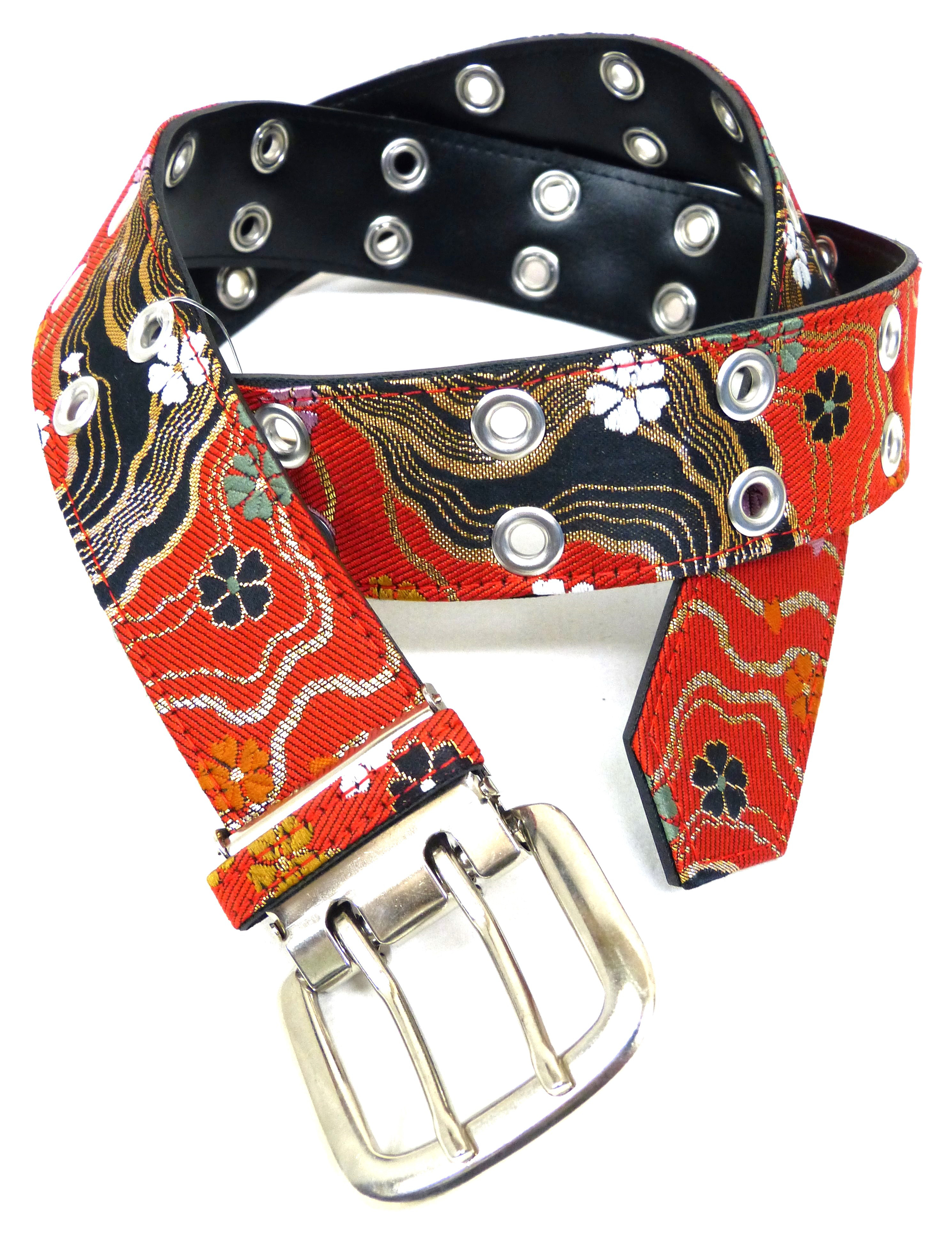 流水桜　レッド×ブラック 赤×黒　VKG-123　金襴　ダブルピン　ベルト　光沢バックル　和柄　1点物 5,103円