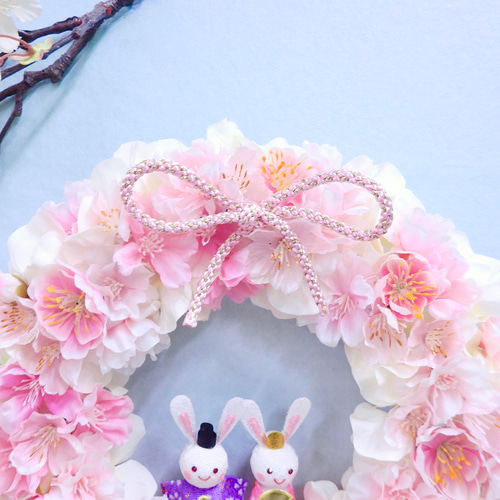 特集掲載 再販20＊満開の桜と桃の花リース(お雛様・ひな人形