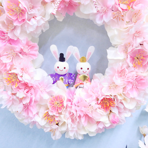 特集掲載 再販20＊満開の桜と桃の花リース(お雛様・ひな人形