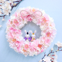 特集掲載 再販20＊満開の桜と桃の花リース(お雛様・ひな人形