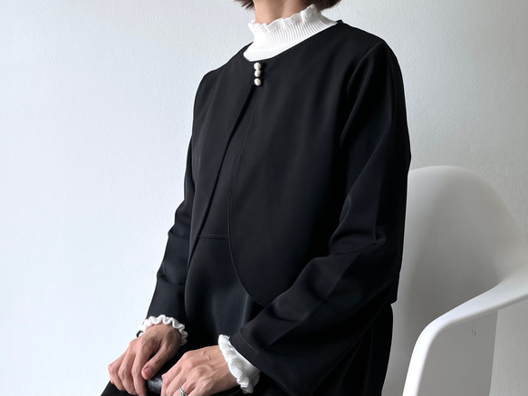 絶妙バランス。華美すぎず、控えめすぎず。大人のフレアギャザーワンピース。 フォーマル　黒色 10枚目の画像