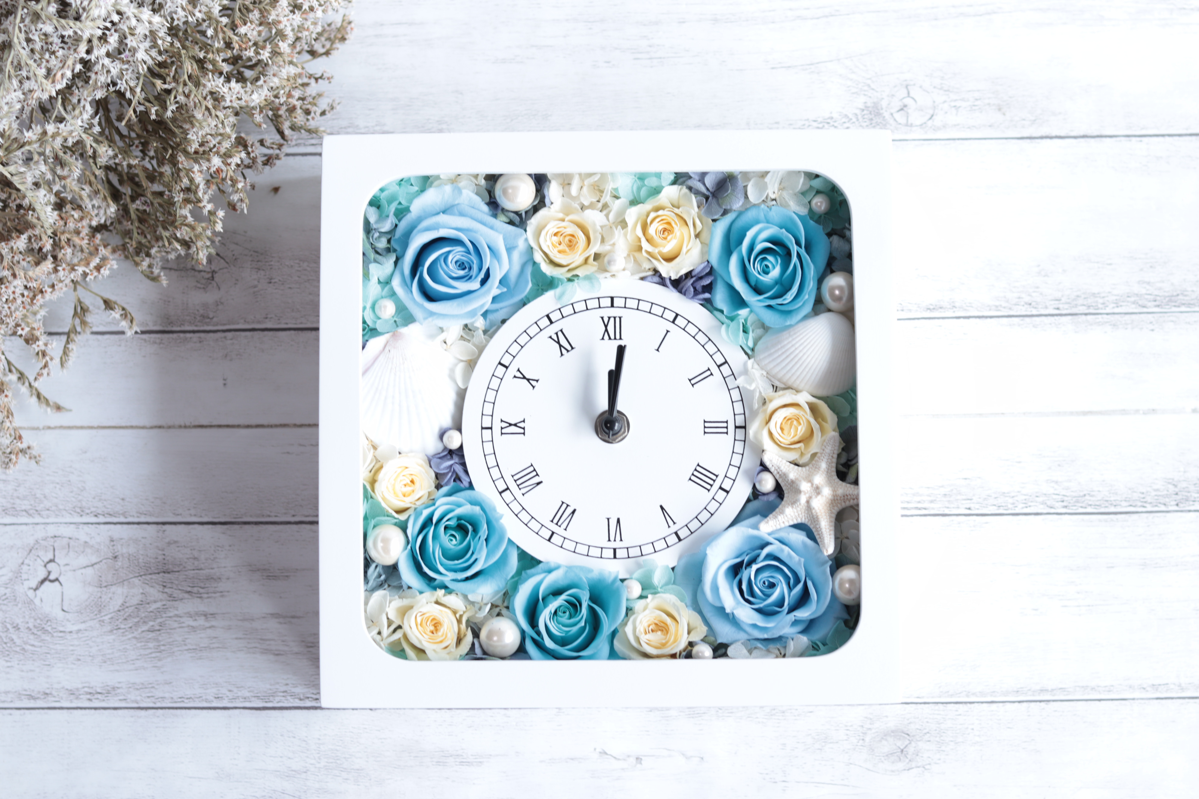 【カラーオーダーＯＫ】“海のお花畑花時計”＊プリザーブドフラワー＊無料ラッピング＊結婚･誕生日･母の日ギフトにも