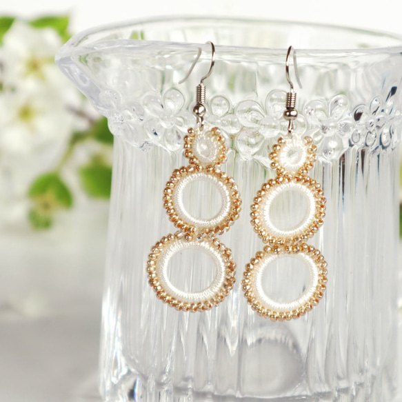 OYA crochet earrings [RING] White & Gold 第1張的照片