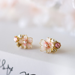 珍珠和櫻花寶石耳環 第1張的照片