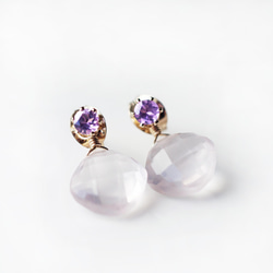 14KGF pierced earring with Amethyst and Rose quartz 第8張的照片