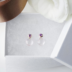 14KGF pierced earring with Amethyst and Rose quartz 第10張的照片