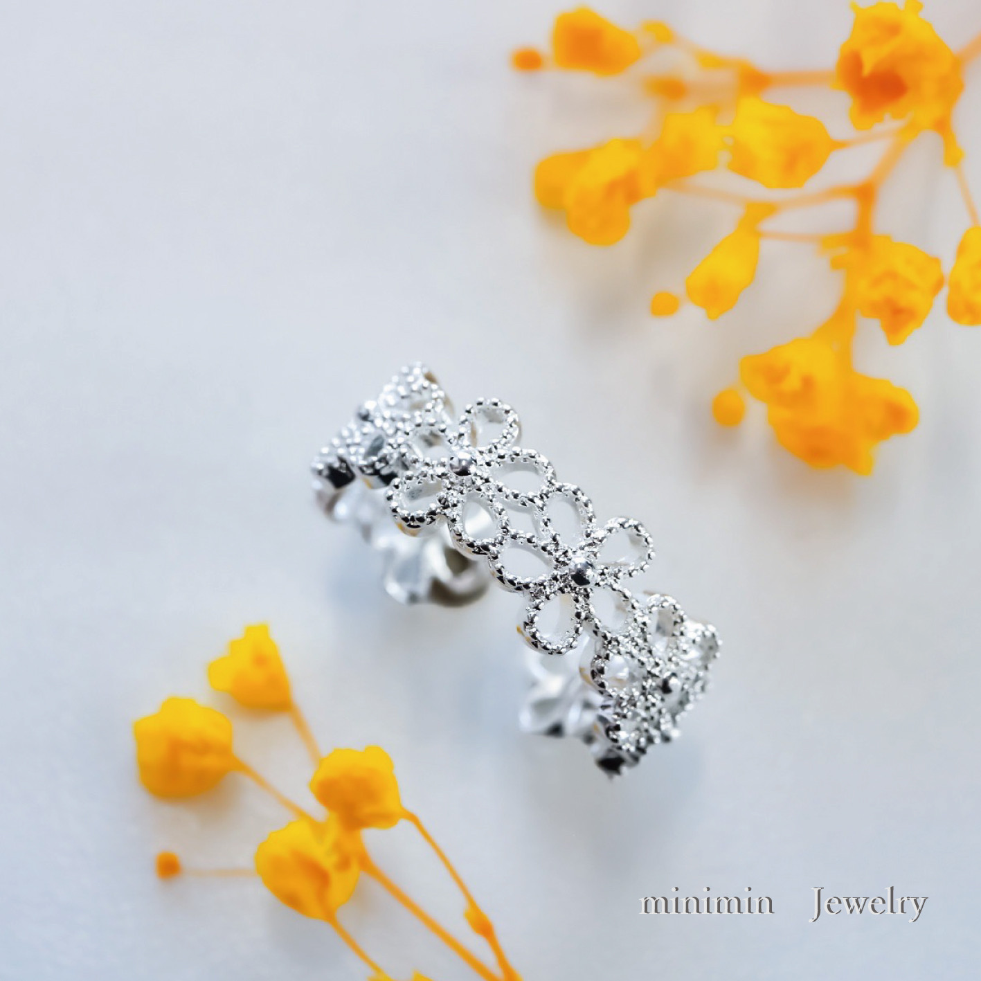 motif Ring】美品 18k×925 フラワーリング 刻印 【Flower