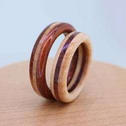 木の指輪【受注生産】カエデ・ブビンガ 対になる配色でペアリングがより楽しめる！ペア（2個）の価格です。 2枚目の画像