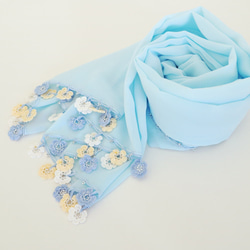 [Resale] OYA crochet Chiffon shawl [MARY] Baby Blue 第6張的照片