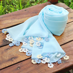 [Resale] OYA crochet Chiffon shawl [MARY] Baby Blue 第1張的照片
