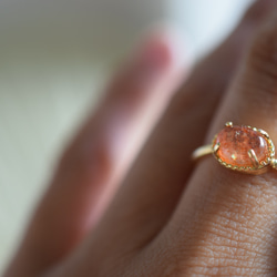 T45 宝石質 天然 苺水晶 ストロベリークォーツ 銅 18KGP 金メッキ リング 指輪 ゴールド フリーサイズ 16枚目の画像