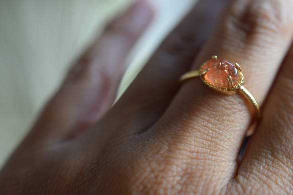 T45 宝石質 天然 苺水晶 ストロベリークォーツ 銅 18KGP 金メッキ リング 指輪 ゴールド フリーサイズ 15枚目の画像