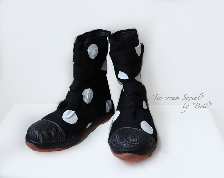SALE★手描きブーツ☆水玉Black24cm