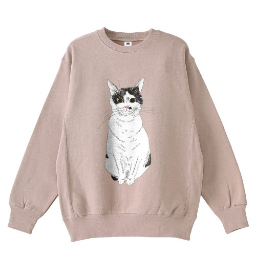 みーこ おすわり トレーナー スウェット 猫 白黒猫 ねこ 保護ねこ