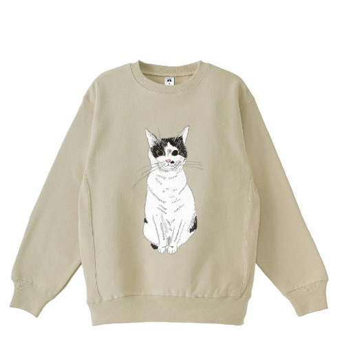 みーこ おすわり トレーナー スウェット 猫 白黒猫 ねこ 保護ねこ