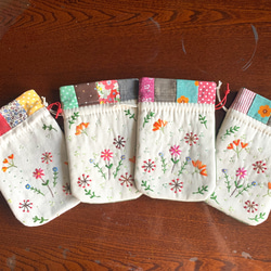 野の花刺繍のパッチワーク巾着 12枚目の画像