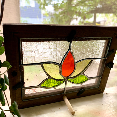 ステンドグラス＊パネル＊Flower 枠ブラウン その他インテリア