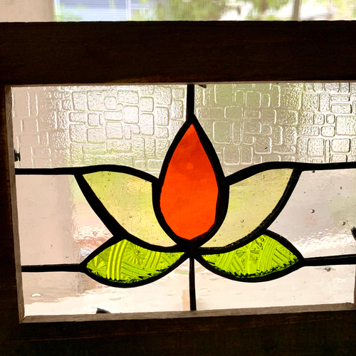 ステンドグラス＊パネル＊Flower 枠ブラウン その他インテリア雑貨