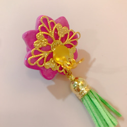 Lotus earring ロータスタッセルイヤリング　（ピンク×ライトグリーン） 4枚目の画像