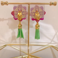 Lotus earring ロータスタッセルイヤリング　（ピンク×ライトグリーン） 6枚目の画像
