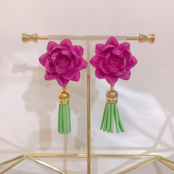 Lotus earring ロータスタッセルイヤリング　（ピンク×ライトグリーン） 5枚目の画像