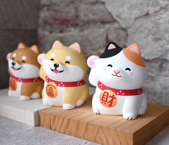 猫 Laifu 招き猫 猫 装飾 三毛猫 手作り 木製 癒し 小さな木彫り人形 名刺入れ 猫 2枚目の画像