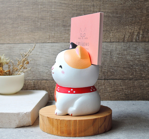 猫 Laifu 招き猫 猫 装飾 三毛猫 手作り 木製 癒し 小さな木彫り人形 名刺入れ 猫 5枚目の画像