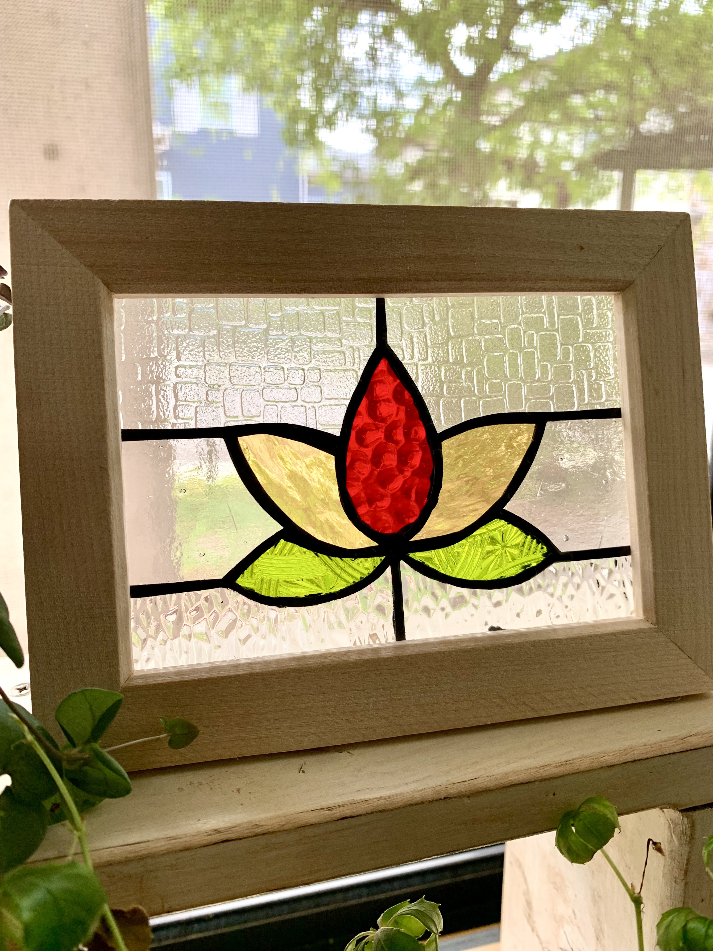 プチケーキのステンドグラスパネル ステンドグラスパネル！！花 木枠付き♪ その他アート Atelier