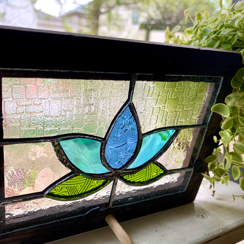 ステンドグラス＊パネル＊Flower 枠ブラウン その他インテリア雑貨