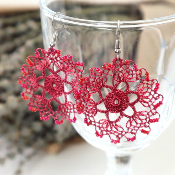 OYA Needlelace earrings [CRYSTAL] Rose Pink 第1張的照片