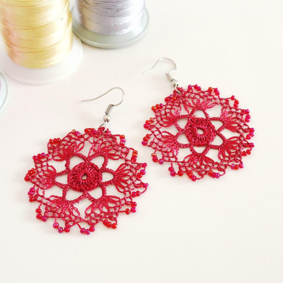 OYA Needlelace earrings [CRYSTAL] Rose Pink 第3張的照片