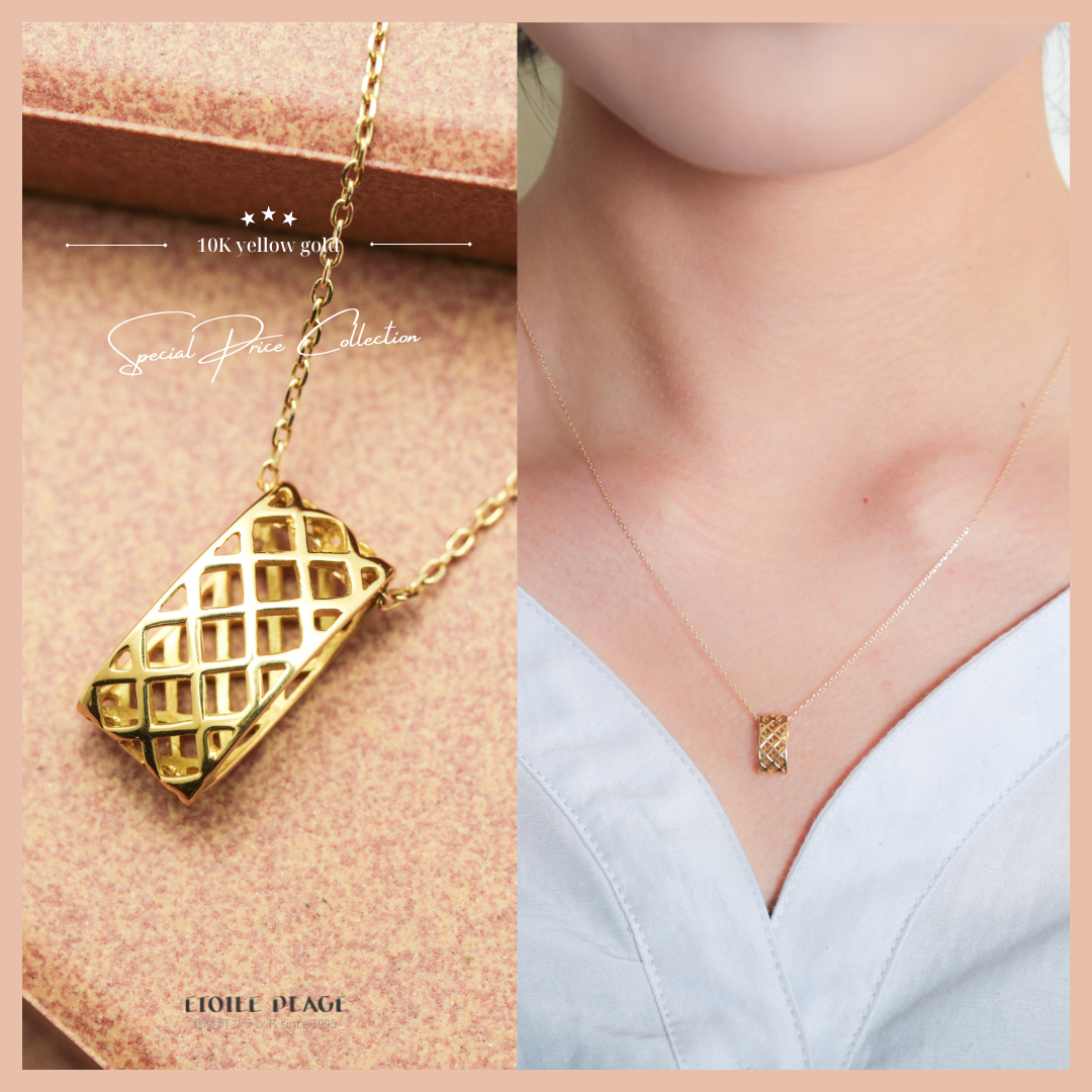 ゴールド 編み込みデザイン ネックレス 10K 10金*編み目 編み込み オーバル ゴールド ネックレス