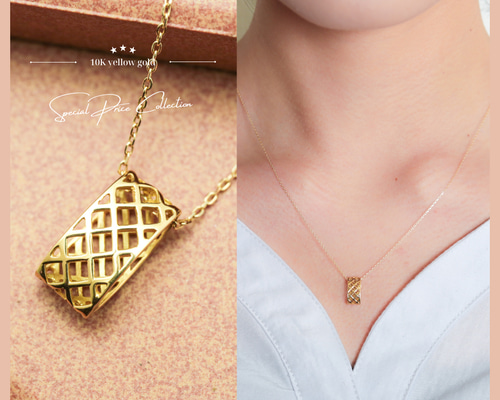 ゴールド 編み込みデザイン ネックレス 10K 10金*編み目 編み込み オーバル ゴールド ネックレス