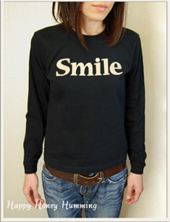 セール　ロンＴ　長袖Ｔシャツ　Smile　ブラック　黒　ロゴTシャツ  送料無料 4枚目の画像