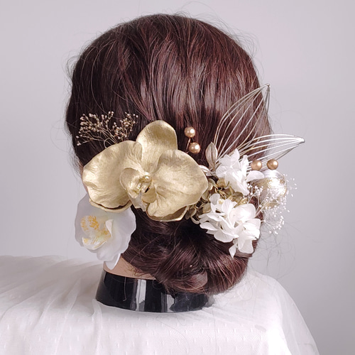 胡蝶蘭の髪飾り 白無垢 水引 髪飾り ヘッドドレス ヘア