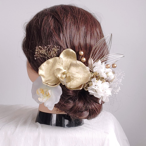 胡蝶蘭の髪飾り 白無垢 水引 髪飾り ヘッドドレス ヘアアクセサリー 前