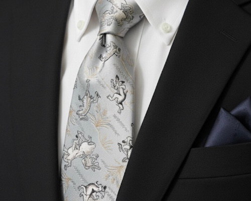 京西陣金襴織 鳥獣戯画灰色 ネクタイ・蝶ネクタイ 六武 京【ろくぶけい