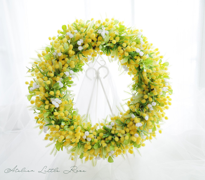 35cm特大リース＊ミモザリース＊再販＊ビタミンカラー＊ナチュラルリース＊結婚祝い＊新築祝い＊