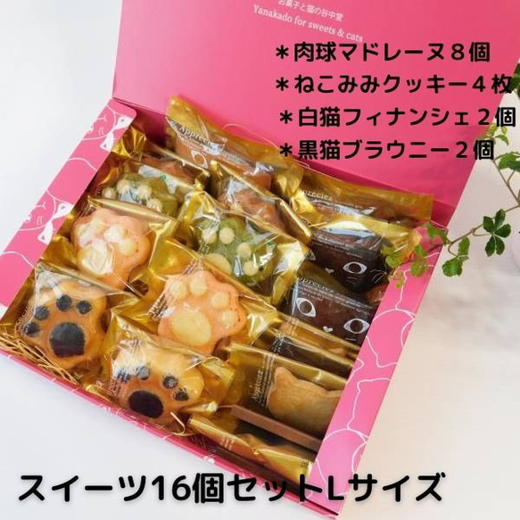 猫で笑顔！贈り物　焼き菓子詰め合わせ【スィーツギフト16個セット　Lサイズ】プレゼント 1枚目の画像