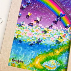 原画 抽象画 【空から届く虹色の光】空 虹色 光 ブルー 青 おしゃれ