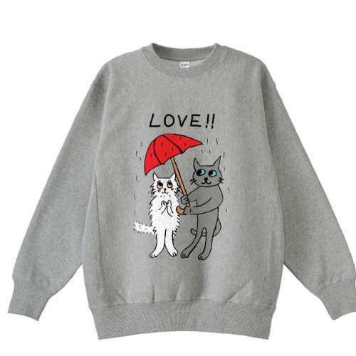 新品未使用　CreepHyp 猫イラスト スウェット　グレー ラブキャット 猫 グレー猫 長毛 ロシアンブルー チンチラ 白猫 裏起毛
