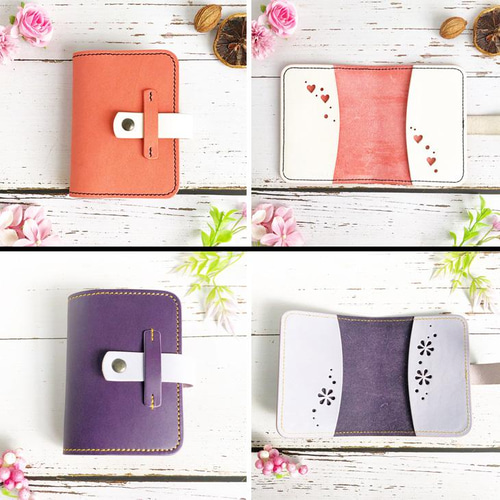 色を選べる 本革カードケース＊ブック型クリアホルダー《名入れ無料