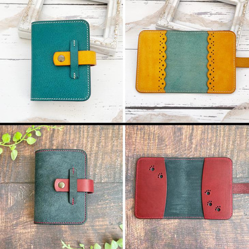 色を選べる 本革カードケース＊ブック型クリアホルダー《名入れ無料