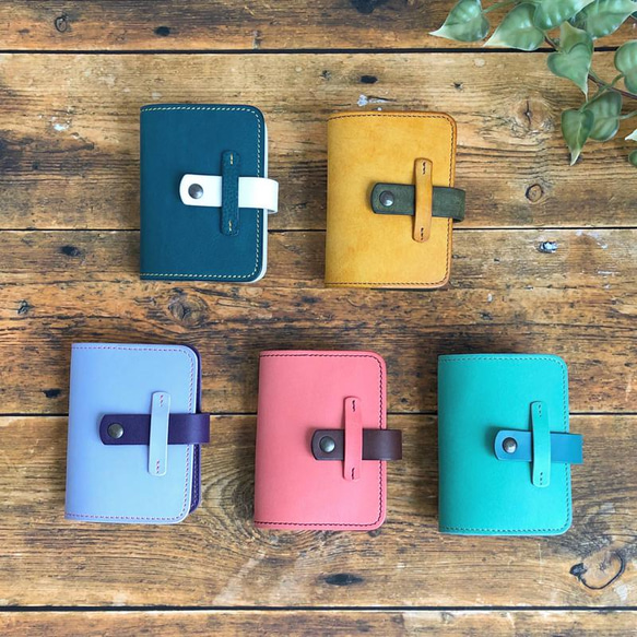 色を選べる 本革カードケース＊ブック型クリアホルダー《名入れ無料