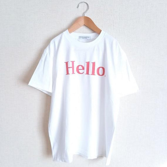 Hello. Tシャツ ロゴTシャツ レッド 赤 Tシャツ HALCYONE. 通販