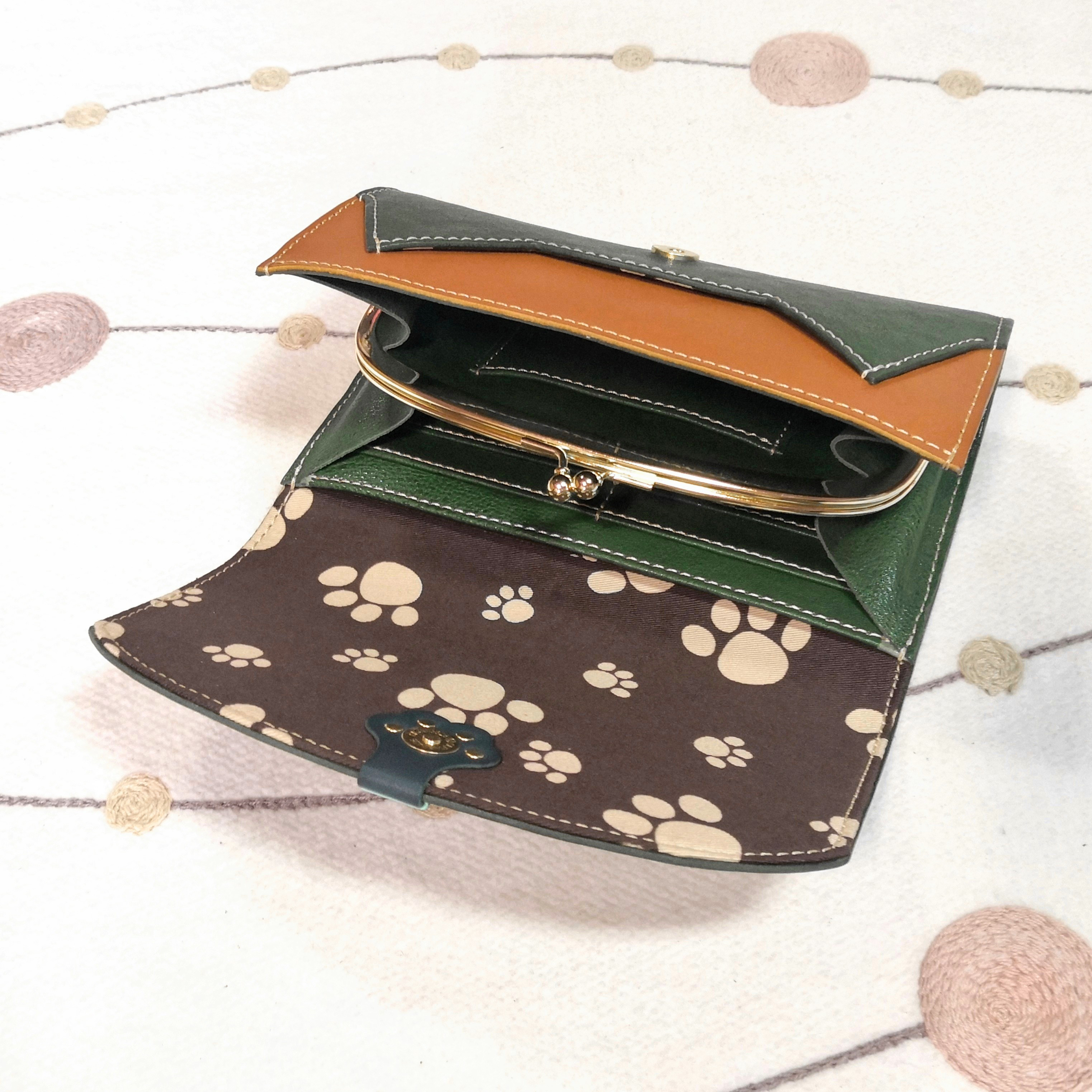 ＊cat's paw＊肉球 長財布(ゆったりサイズ)／がま口バージョン／緑