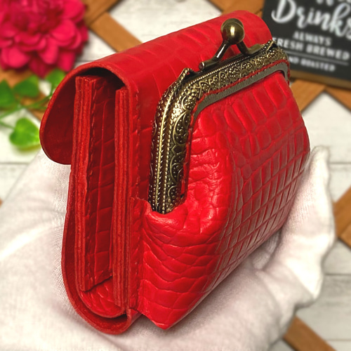 ❤【高級感×可愛い♪】大人オシャレながま口付き総本革ミニ財布
