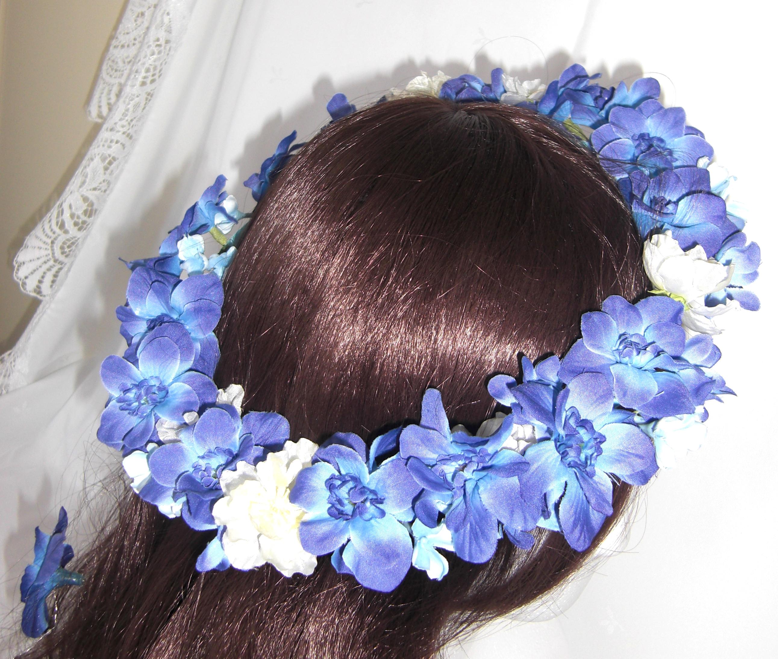 花冠・デルフィニウムとリラのティアラ(コサージュ・リストレットの３点セット)ウエディング・披露宴・パーティ・２次会・ガー