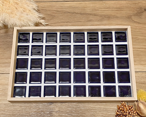 シンプルでおしゃれな美濃焼タイルのネイビーのトレー 紺 おぼん 【大